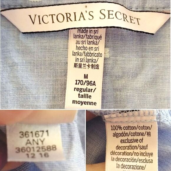 🎁 Victoria's Secret 2016 Blue Embroidered Button Up Night Shirt Medium - Picture 11 of 11